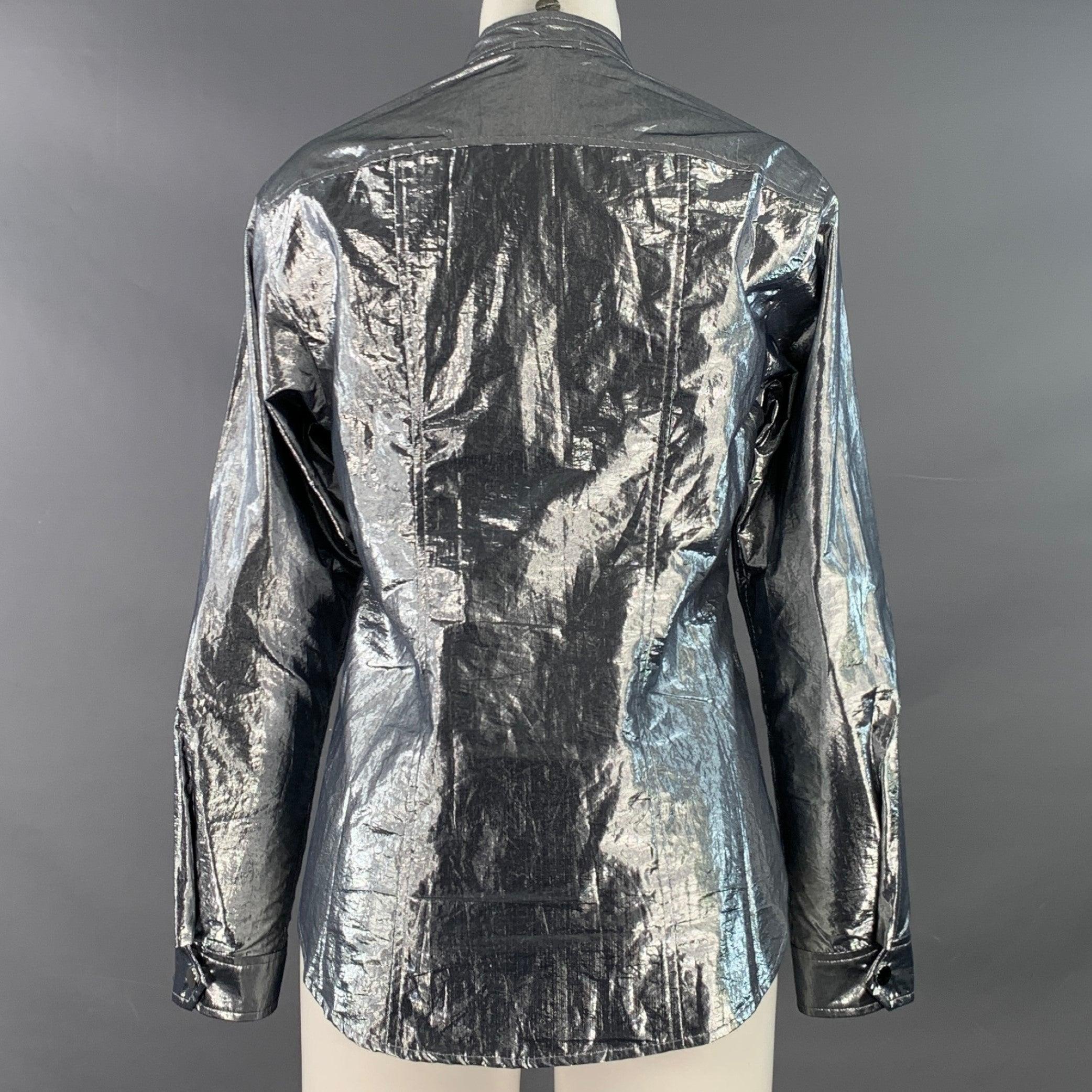 A.L.C. Size 4 Metallic Silver Cotton Blend Snaps Collarless Jacket In Good Condition For Sale In San Francisco, CA
