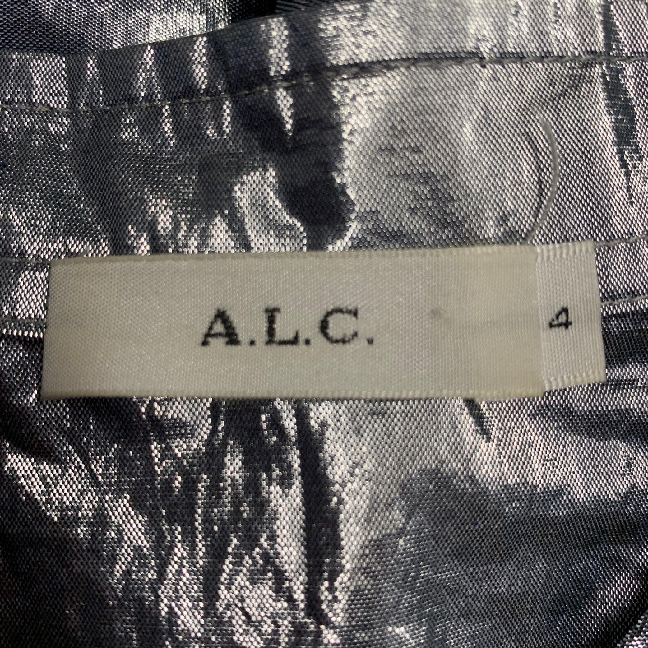 A.L.C. Size 4 Metallic Silver Cotton Blend Snaps Collarless Jacket For Sale 2
