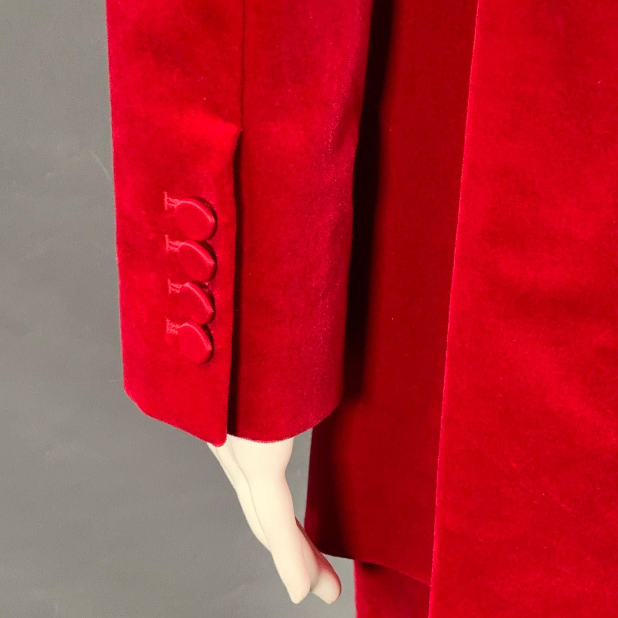 A.L.C. Size 6 Raspberry Red Velvet Peak Lapel Double Breasted Pantsuit For Sale 1