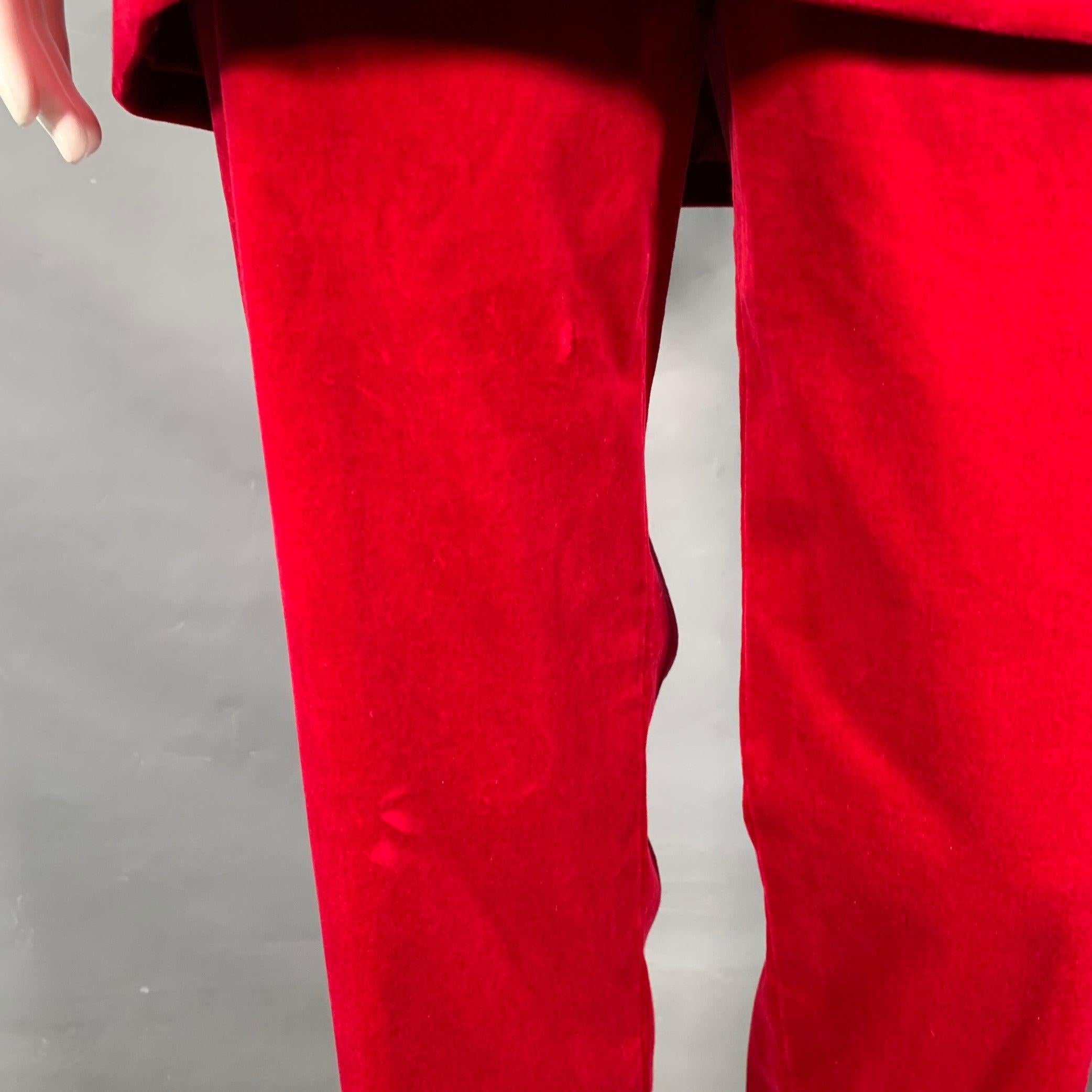 A.L.C. Size 6 Raspberry Red Velvet Peak Lapel Double Breasted Pantsuit For Sale 2