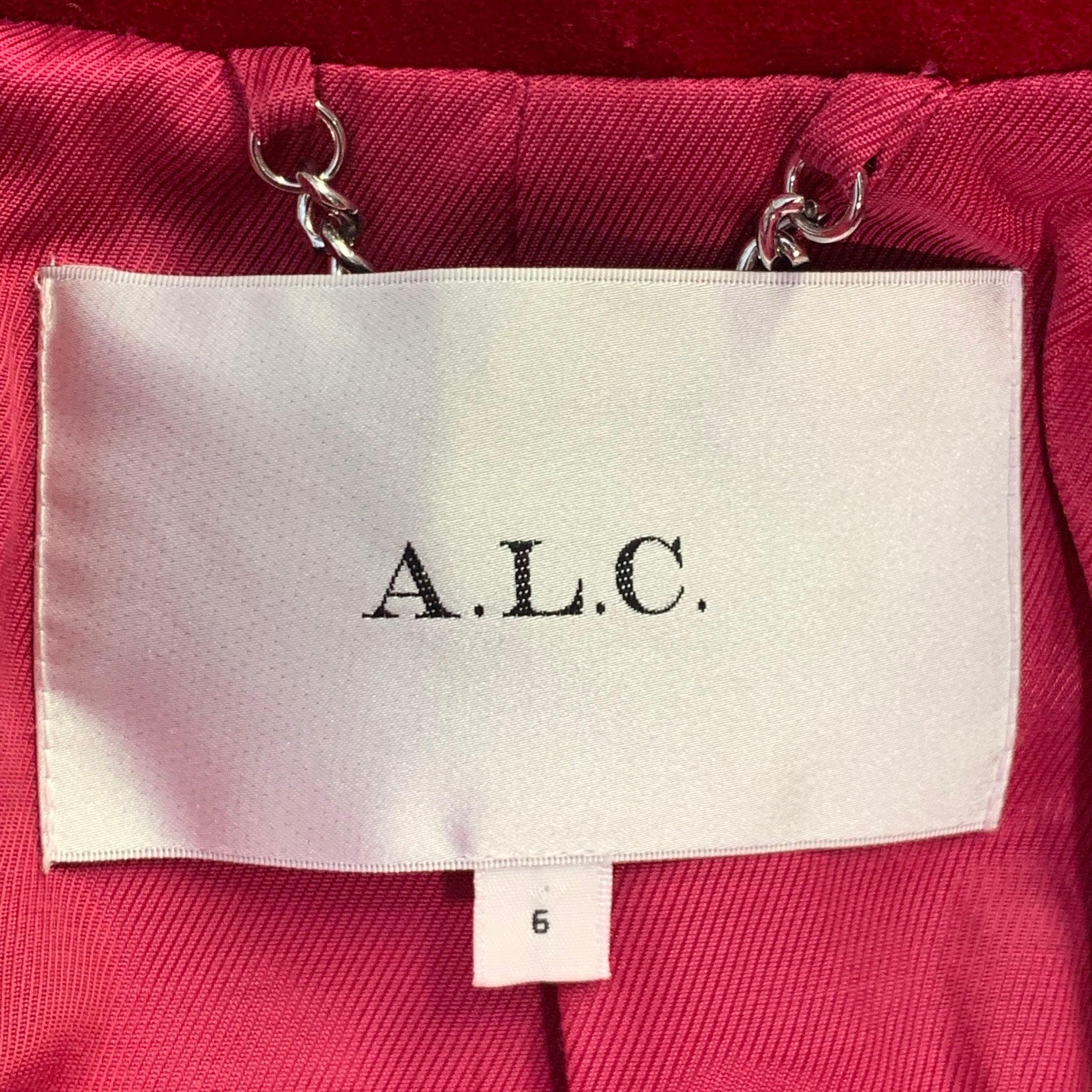 A.L.C. Size 6 Raspberry Red Velvet Peak Lapel Double Breasted Pantsuit For Sale 4