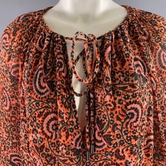 A.L.C. Size 8 Orange Pink Silk Floral Neck Tie Top
