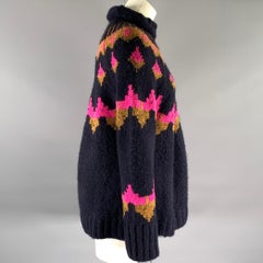 A.L.C. Size S Navy Neon Pink Wool Blend Geometric Pull On Sweater