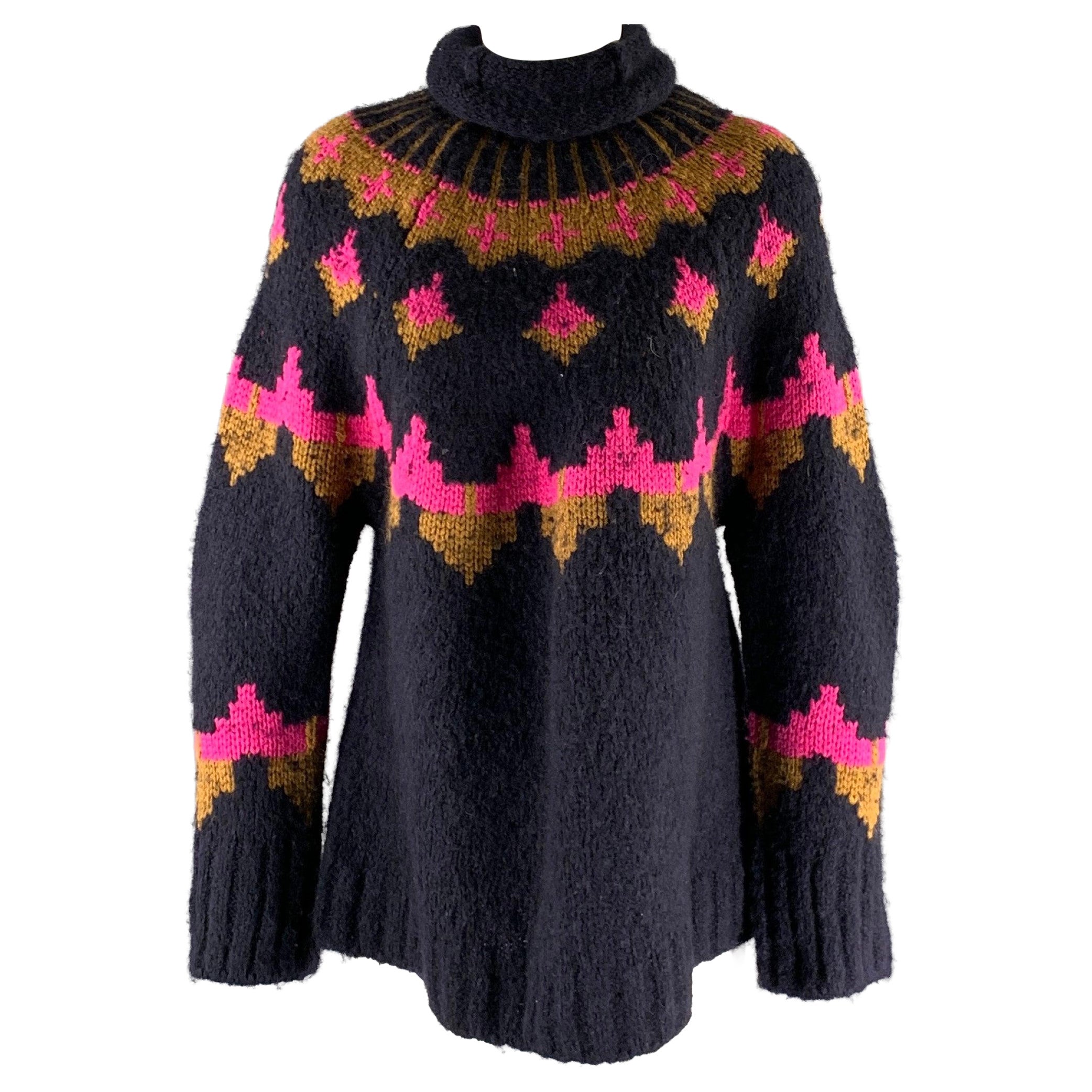A.L.C. Size S Navy Neon Pink Wool Blend Geometric Pull On Sweater For Sale
