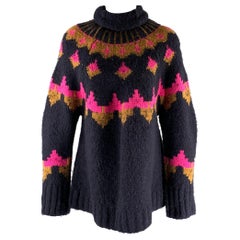 A.L.C. Size S Navy Neon Pink Wool Blend Geometric Pull On Sweater