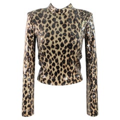 A.L.C. Size XS Beige Brown Polyester Blend Sequined Leopard Mock Neck Dress Top A.L.C. Size XS Beige Brown Polyester Blend Sequined Leopard Mock Neck Dress Top