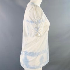 A.L.C. Size XS White Blue Jersey Tie Dye Ruched Crew Neck Casual Top