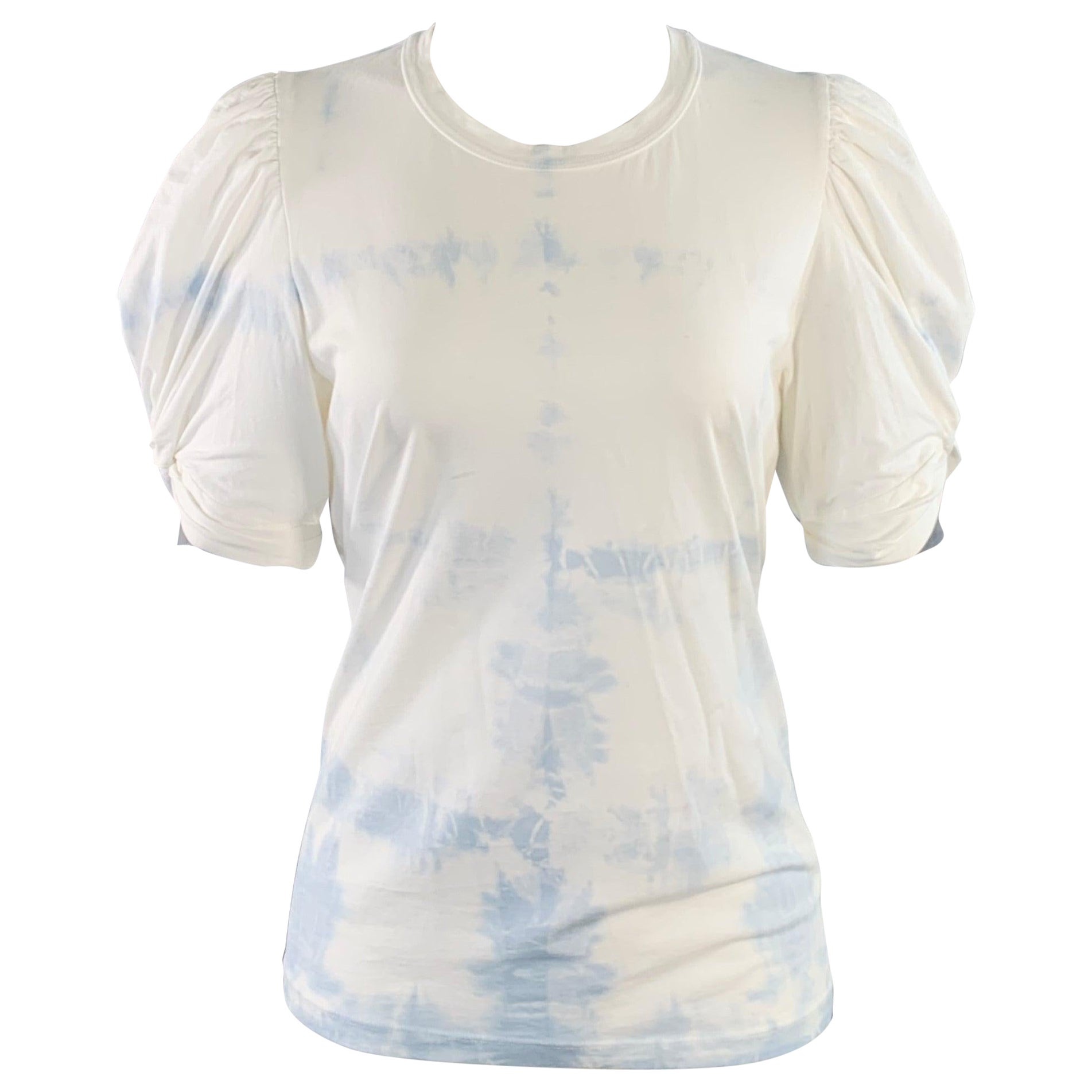 A.L.C. Größe XS Weiß Blau Jersey Tie Dye Gerüscht Rundhalsausschnitt Casual Top im Angebot