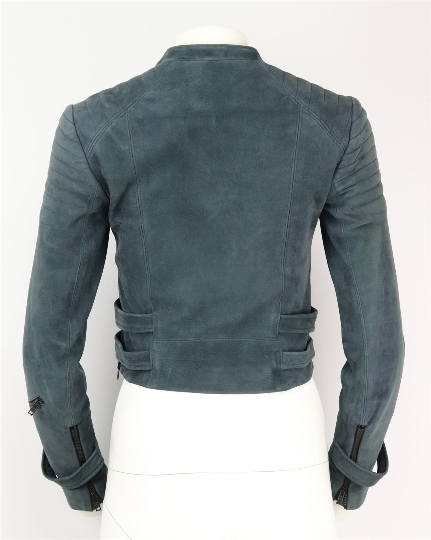 This classic biker jacket by A.L.C. is crafted from soft blue suede and fully lined in silk, this figure-defining piece is cut for a slim fit that sits at the perfect point on your waist. Blue suede. Zip fastening at front. 100% Leather (Cow);