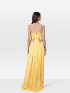 A.L.C. Yellow Aries Satin Pleated Maxi Dress Size L