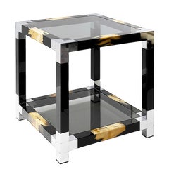 Table d'appoint Alcamo en bois, chrome et plateaux en verre