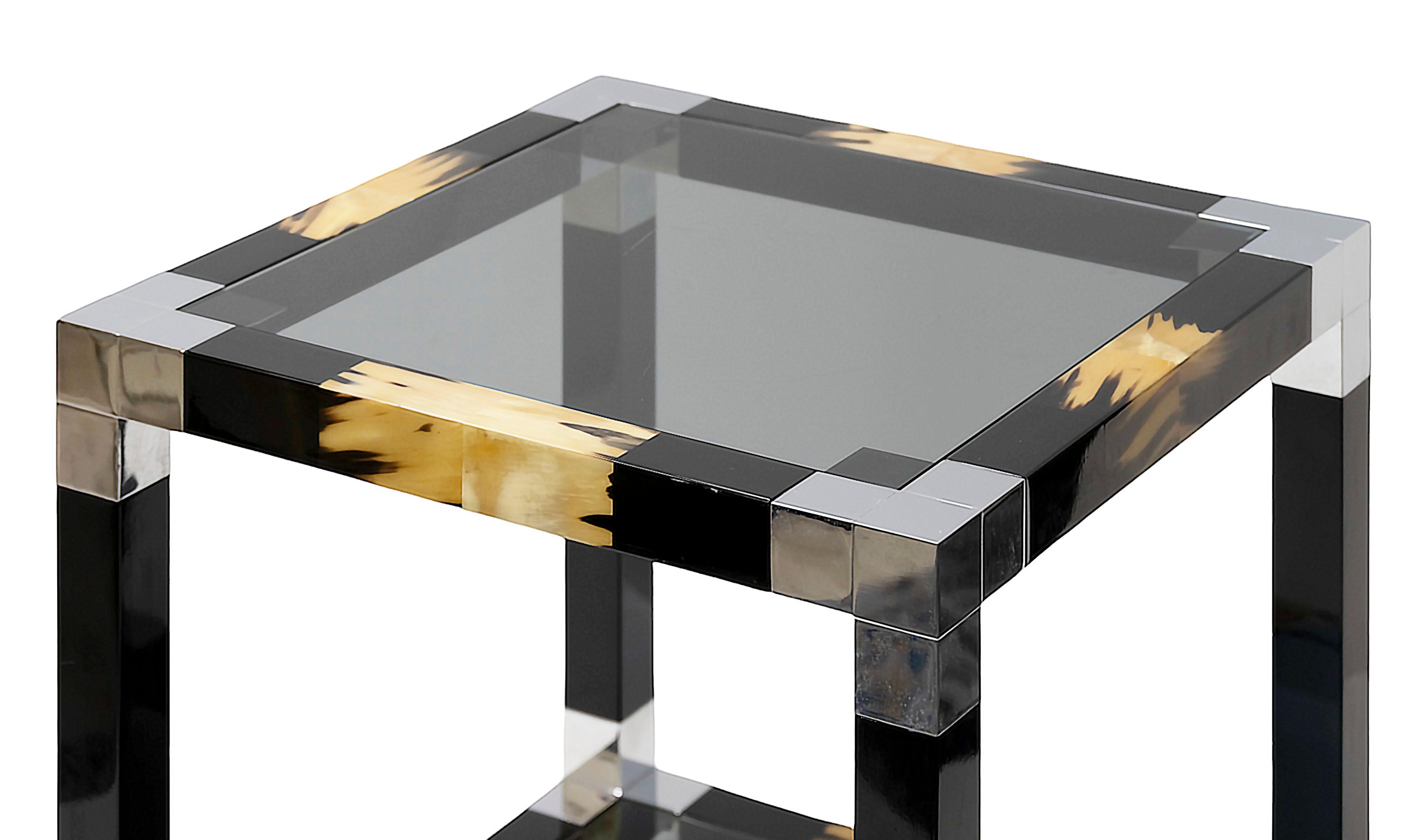 Alcamo Beistelltisch aus Holz, Chrom und Glasplatten im Zustand „Gut“ im Angebot in Vilnius, LT