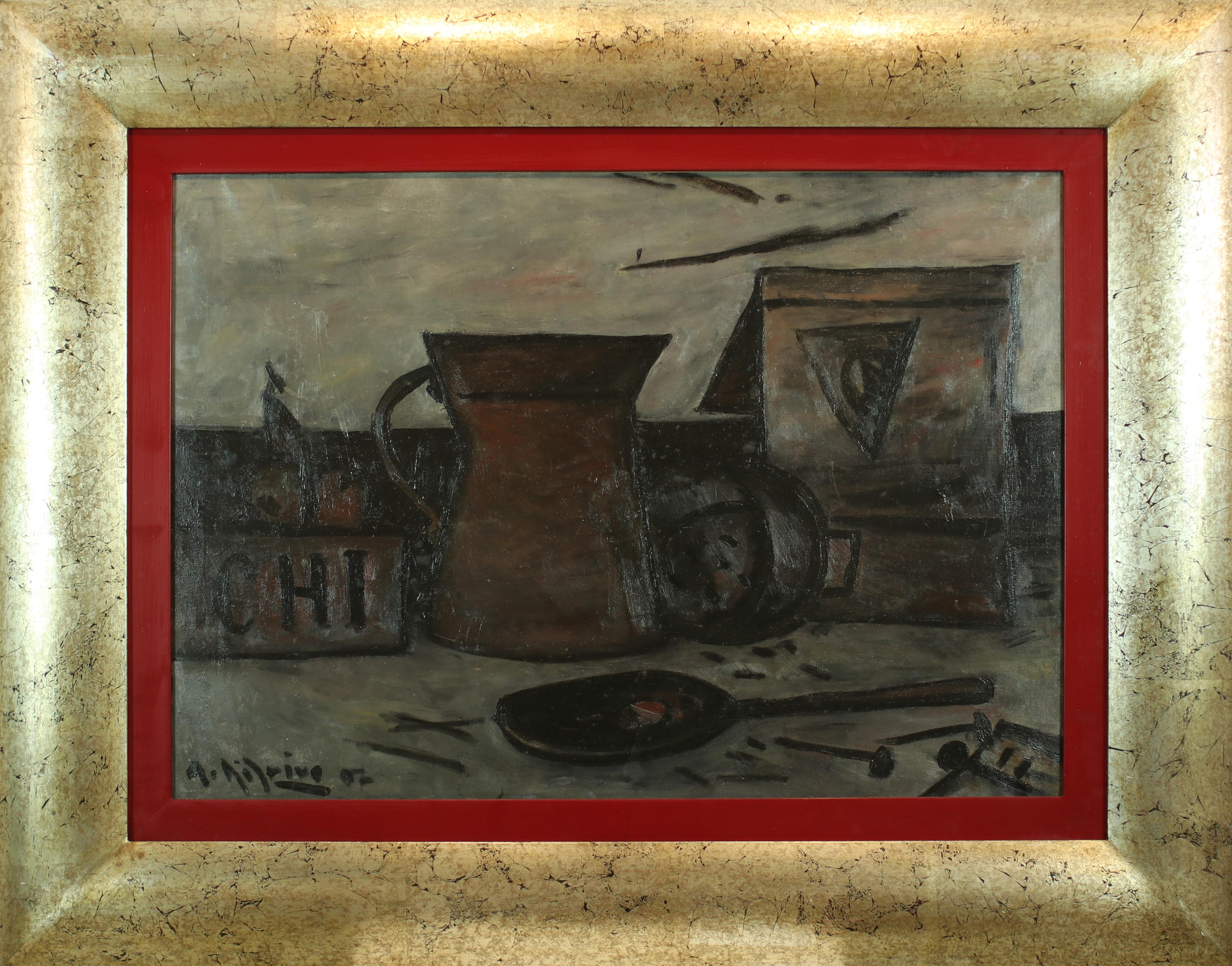 A. Ribeiro  Pintura constructivista original al óleo