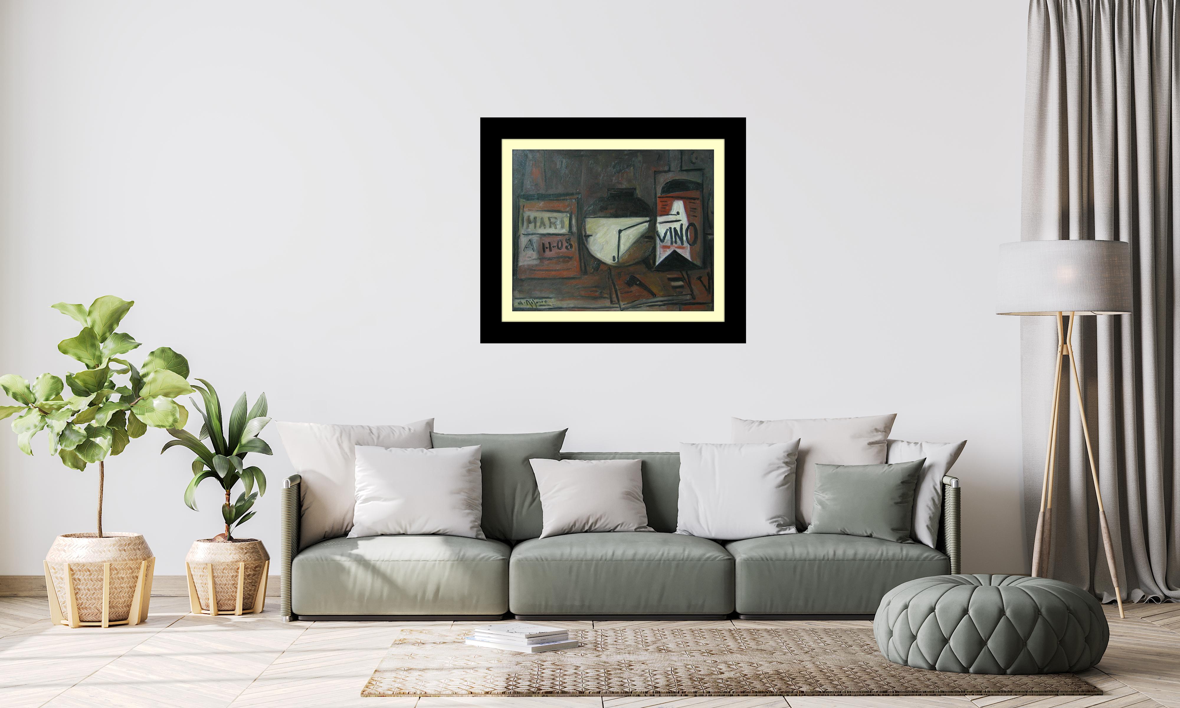 A. Ribeiro. Pintura constructivista original al óleo sobre lienzo - Still-Life Painting Gris de ALCEU RIBEIRO