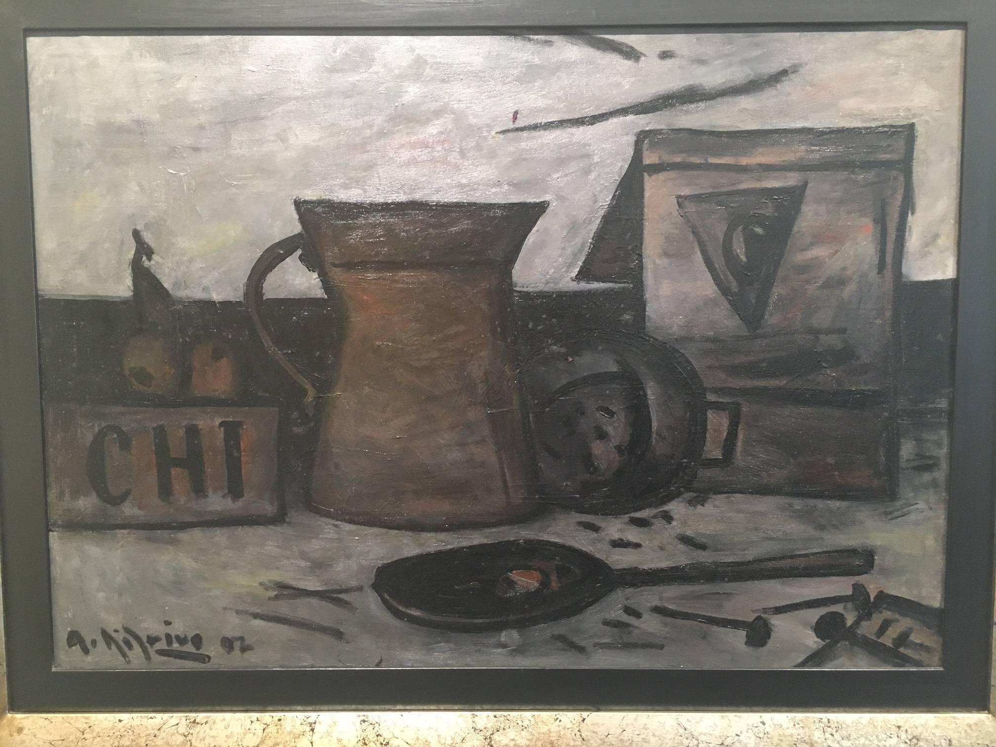 A. Ribeiro  Original Öl Leinwand Konstruktivistisches Gemälde (Braun), Still-Life Painting, von ALCEU RIBEIRO