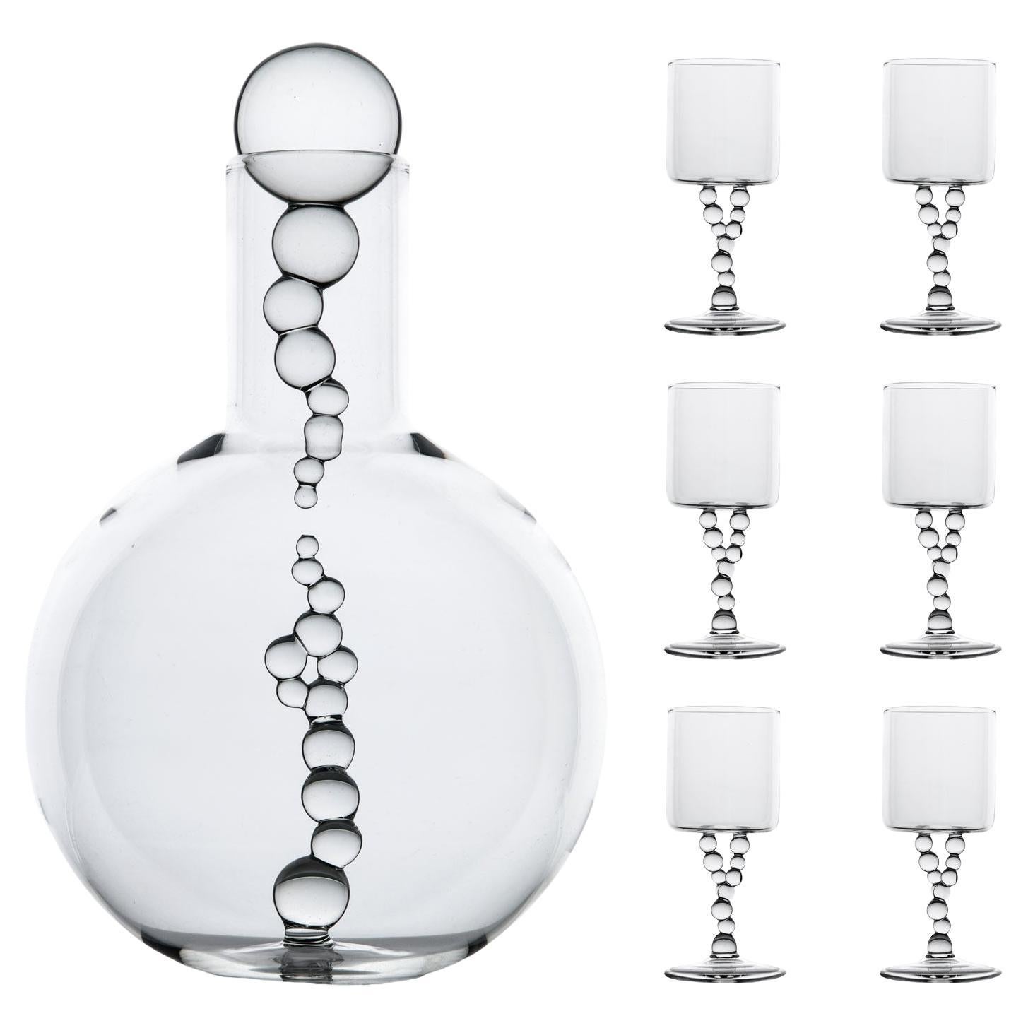 Juego de Vino Contemporáneo Alchemica Grande Botella de Vino Soplada a Mano Burbujas Chic en venta