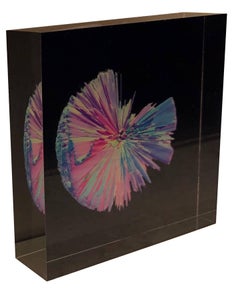 Contemporary digital 3D art print on selfstanding glass, Indigo Series #4501