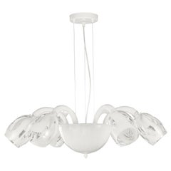 Chandelier 6 arms White and Clear hand blown Murano Glass by Multiforme
