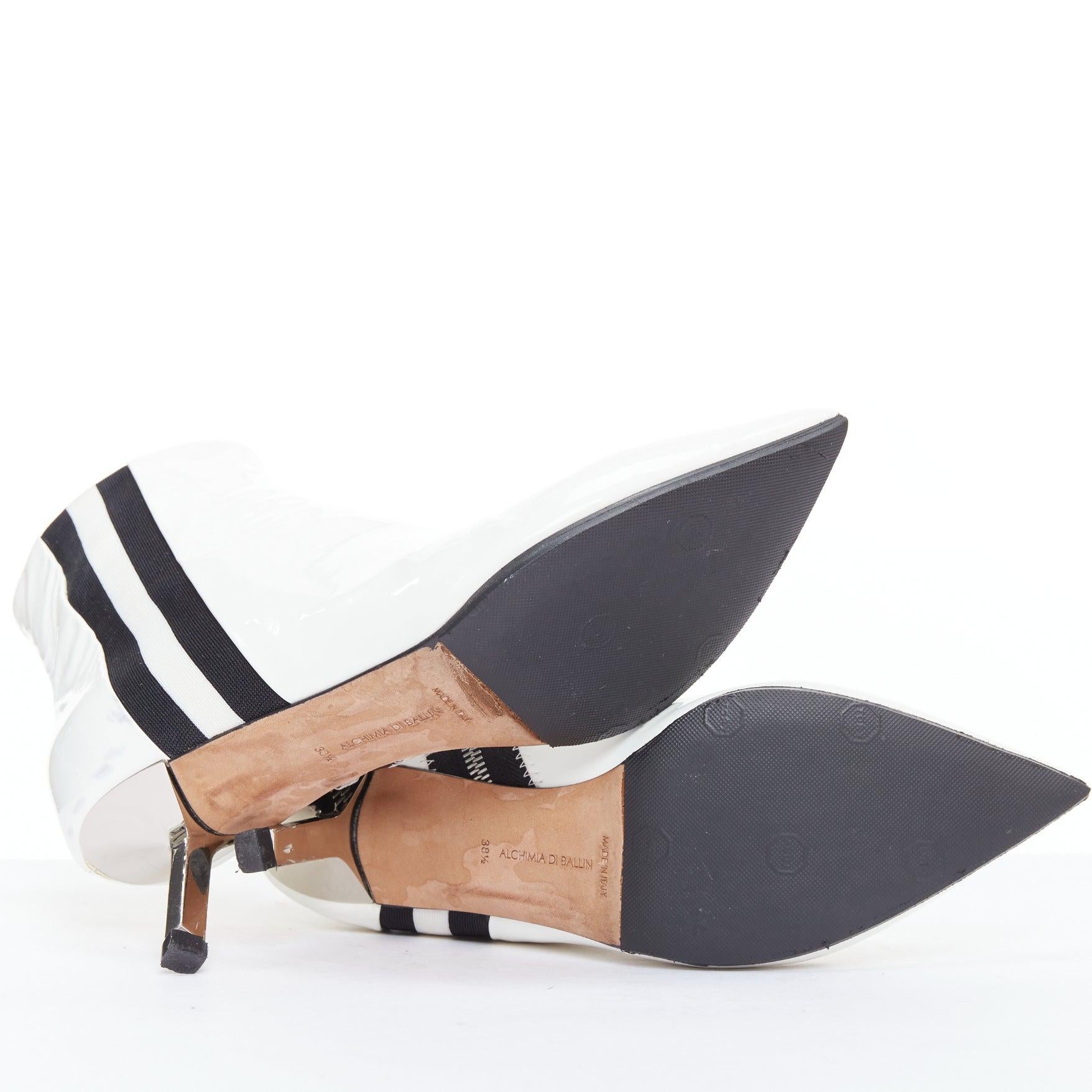 ALCHIMIA DI BALLIN side striped patent leather silver kitten booties EU38.5 For Sale 6