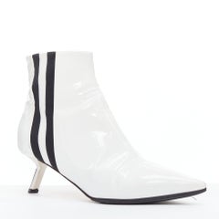ALCHIMIA DI BALLIN side striped patent leather silver kitten booties EU38.5
