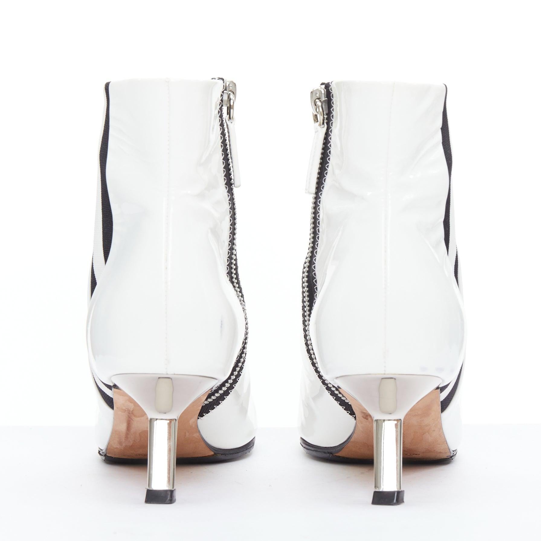Women's ALCHIMIA DI BALLIN side striped patent leather silver kitten booties EU38.5 For Sale