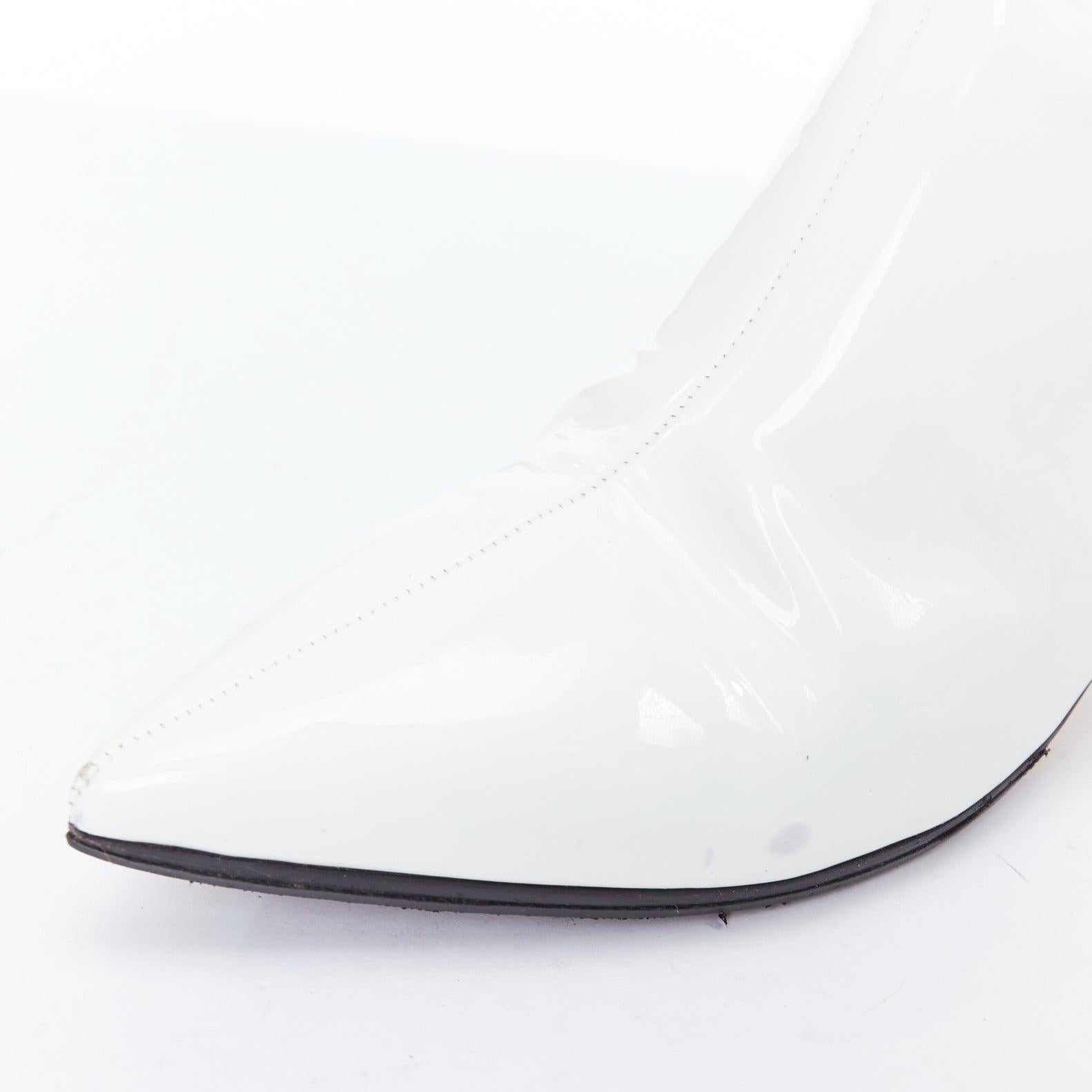 ALCHIMIA DI BALLIN side striped patent leather silver kitten booties EU38.5 For Sale 2