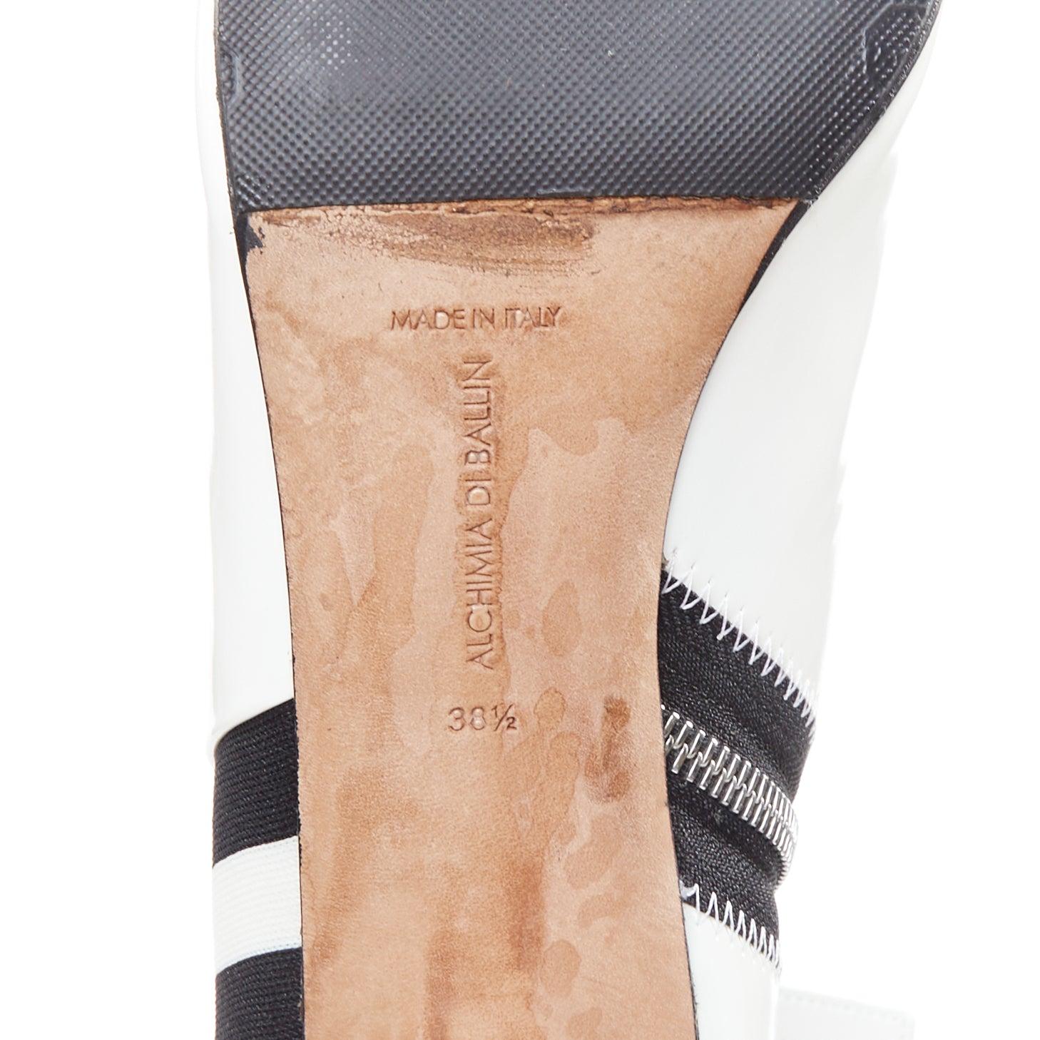 ALCHIMIA DI BALLIN side striped patent leather silver kitten booties EU38.5 For Sale 4