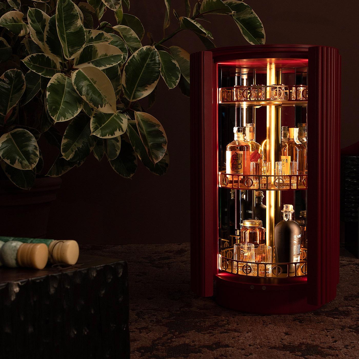 Brass Alchimia Ginger Red Bar Cabinet by Martina Innocenti