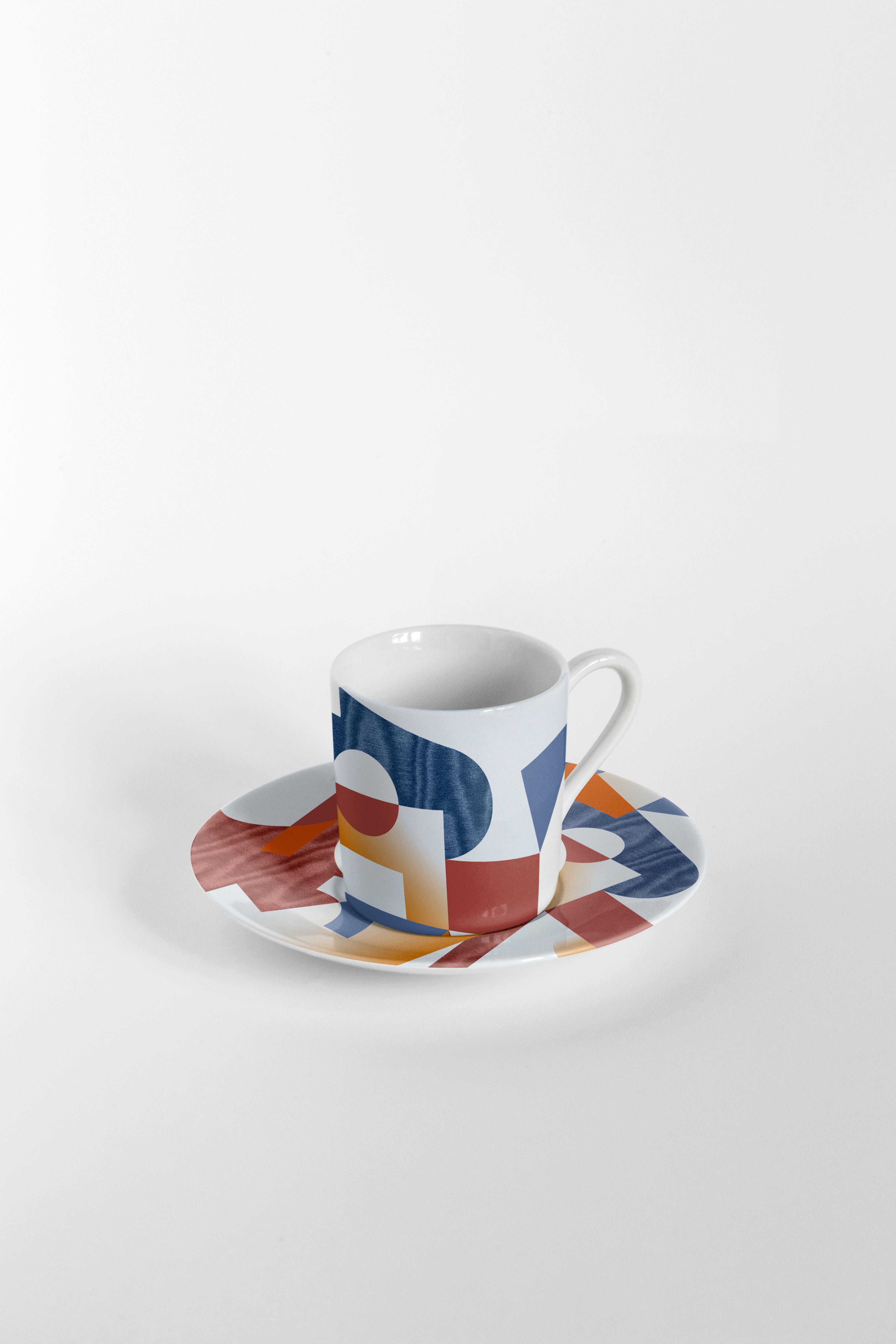 Moulé Alchimie, service à café avec six porcelaines contemporaines avec design décoratif en vente