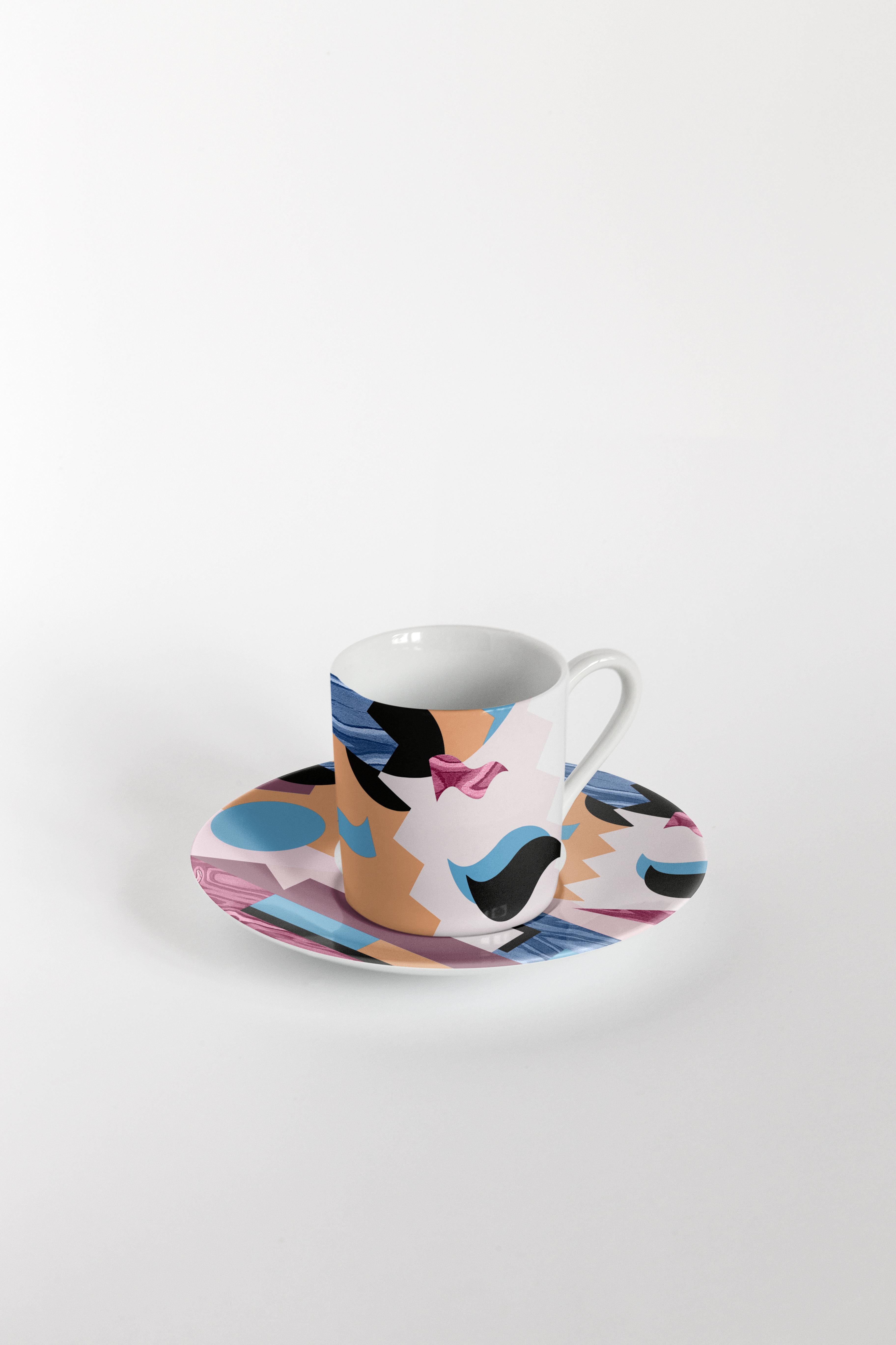 Porcelaine Alchimie, service à café avec six porcelaines contemporaines avec design décoratif en vente