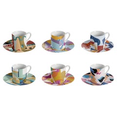 Alchimie, Coffee Set with Six Contemporary Porcelains with Decorative Design