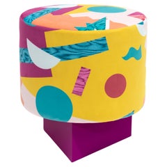 Alchimie Contemporary Printed Velvet and MDF Pouf by Vito Nesta #1