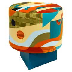 Alchimie Contemporary Printed Velvet and MDF Pouf by Vito Nesta #2