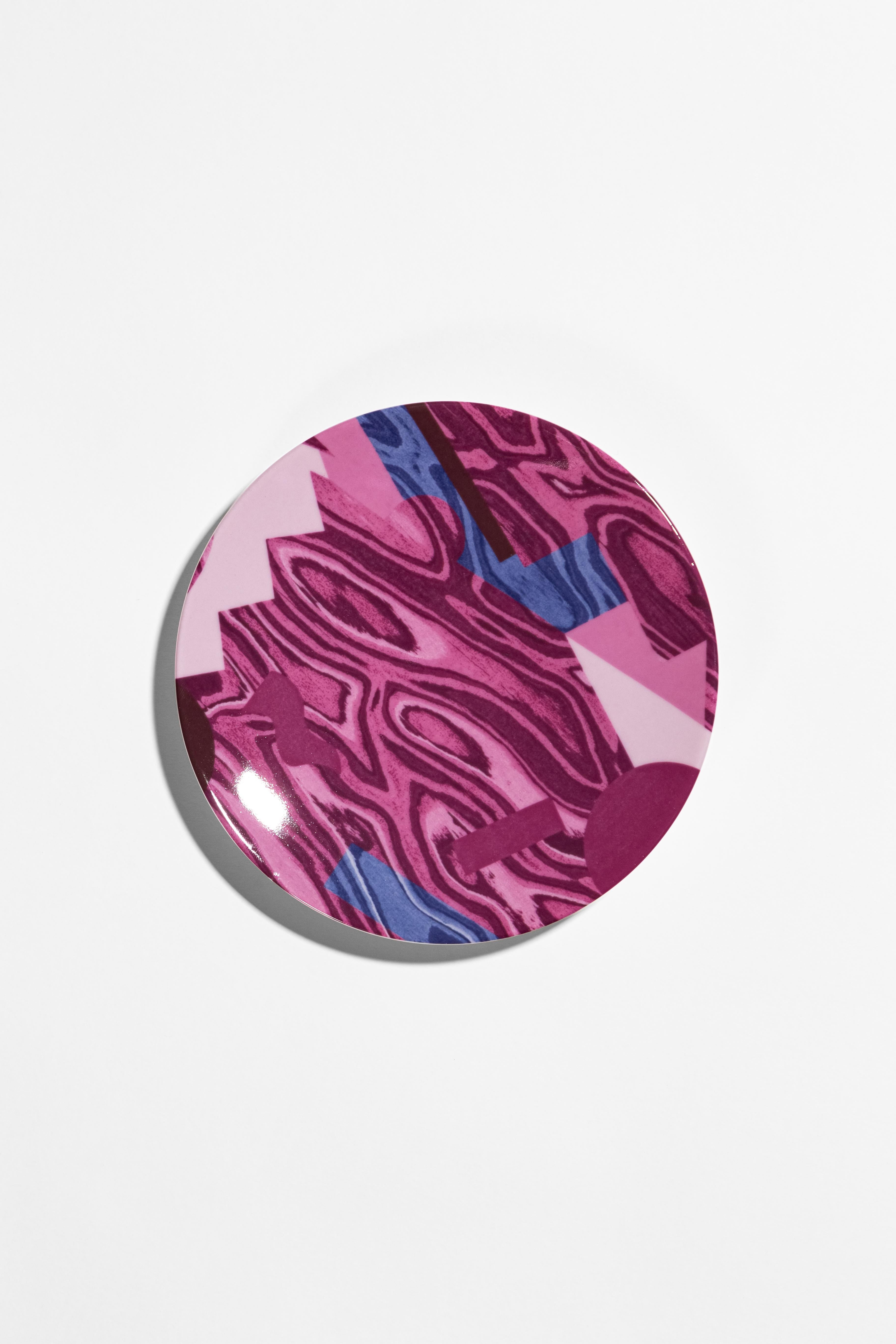Alchimie, Six Contemporary Porcelain Bread Plates with Decorative Design For Sale 3