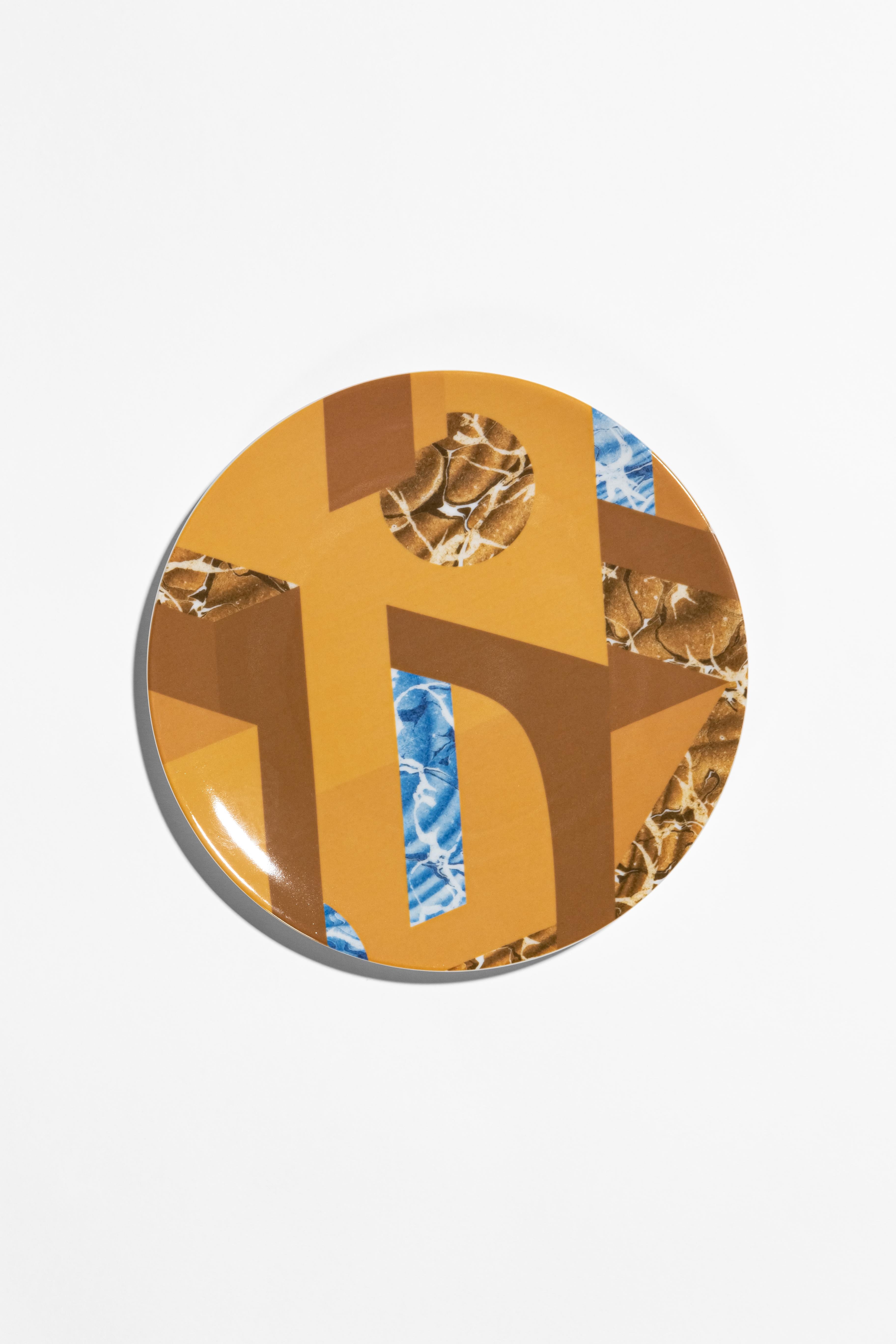 Molded Alchimie, Six Contemporary Porcelain Dessert Plates with Decorative Design For Sale
