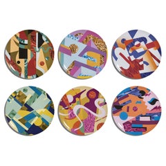 Alchimie, Six Contemporary Porcelain Dinner Plates with Decorative Design