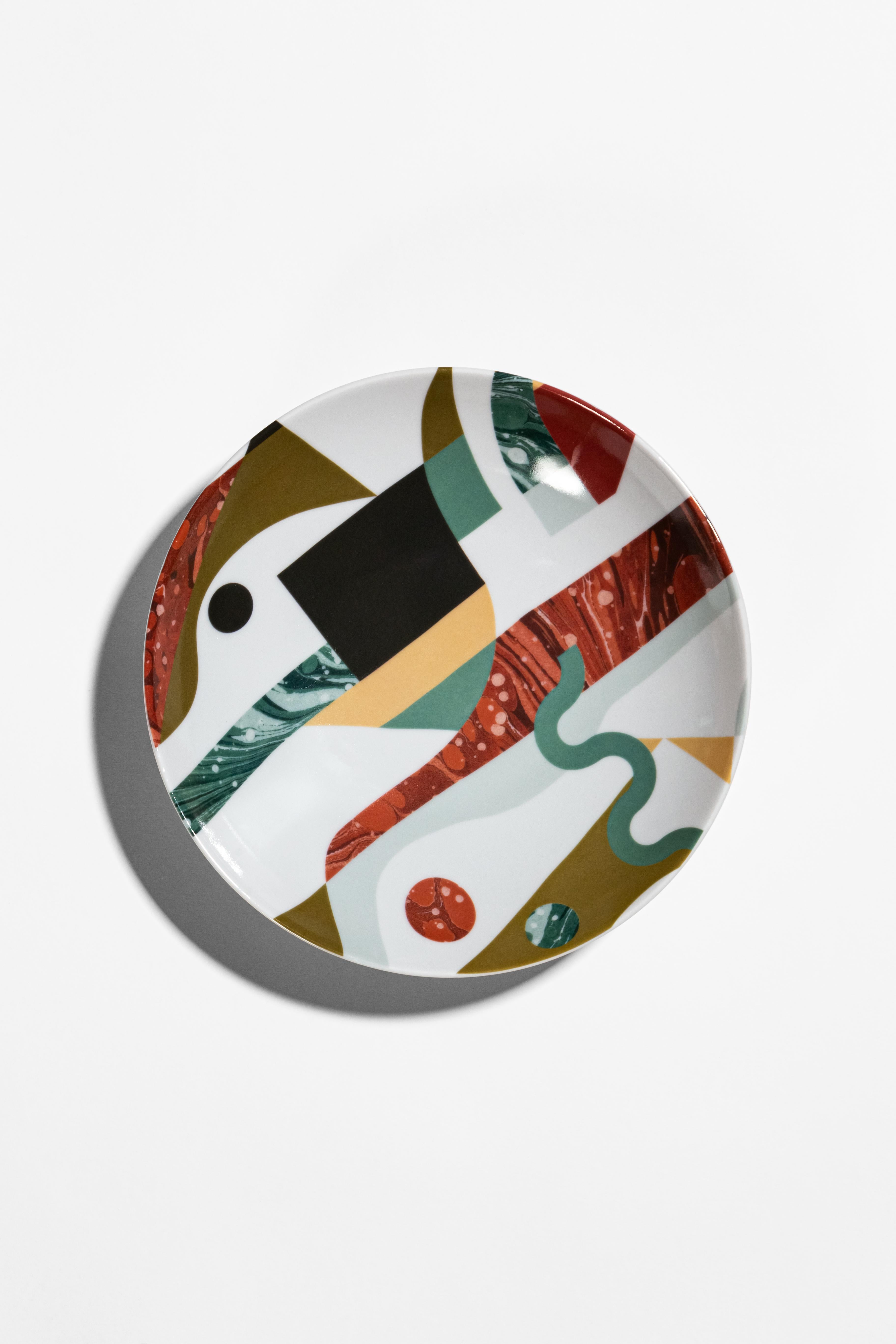 Italian Alchimie, Six Contemporary Porcelain soup plates with Decorative Design For Sale