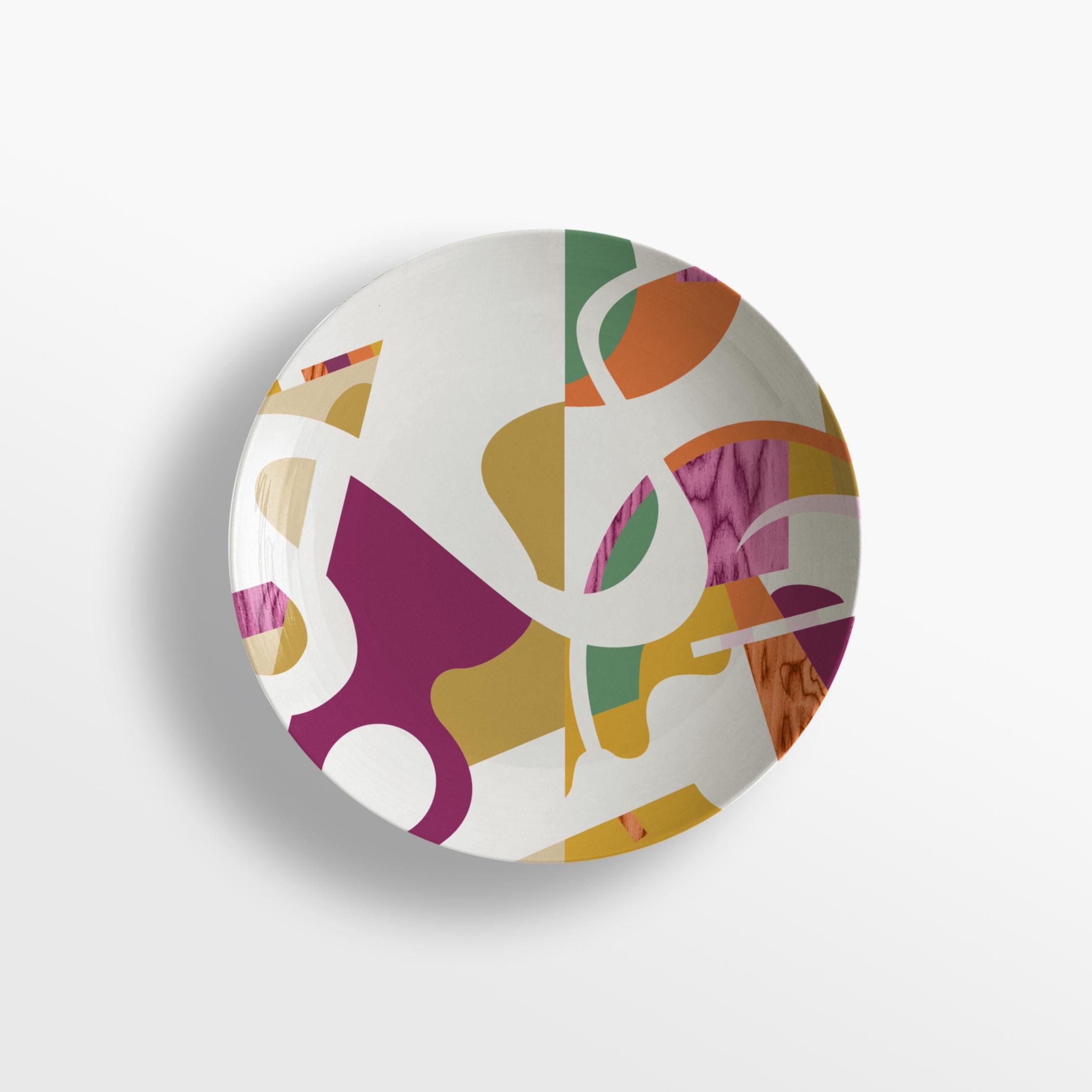Alchimie, Six Contemporary Porcelain soup plates with Decorative Design For Sale 1