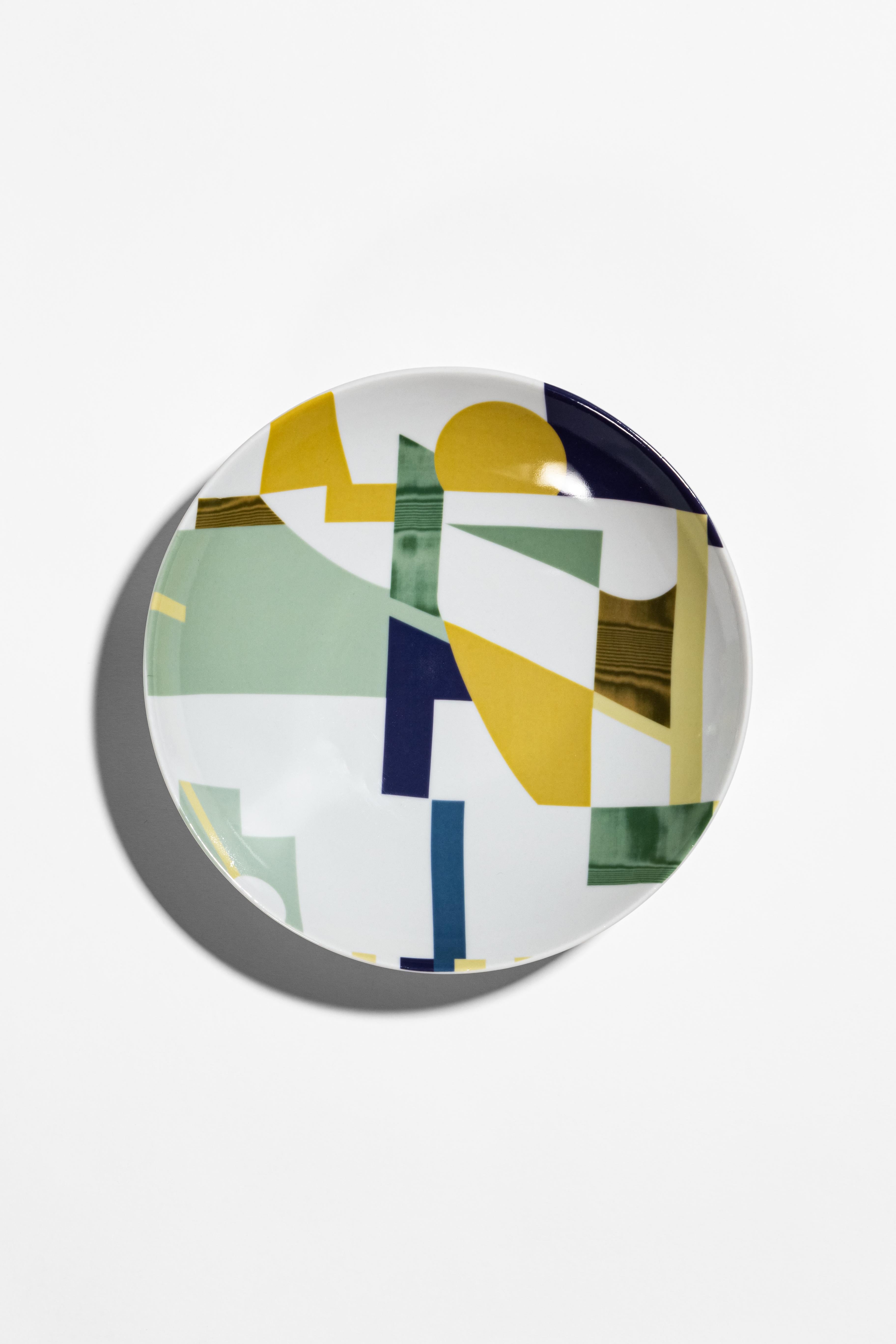 Alchimie, Six Contemporary Porcelain soup plates with Decorative Design For Sale 1