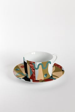 Alchimie, Tea Set with Six Contemporary Porcelains with Decorative Design