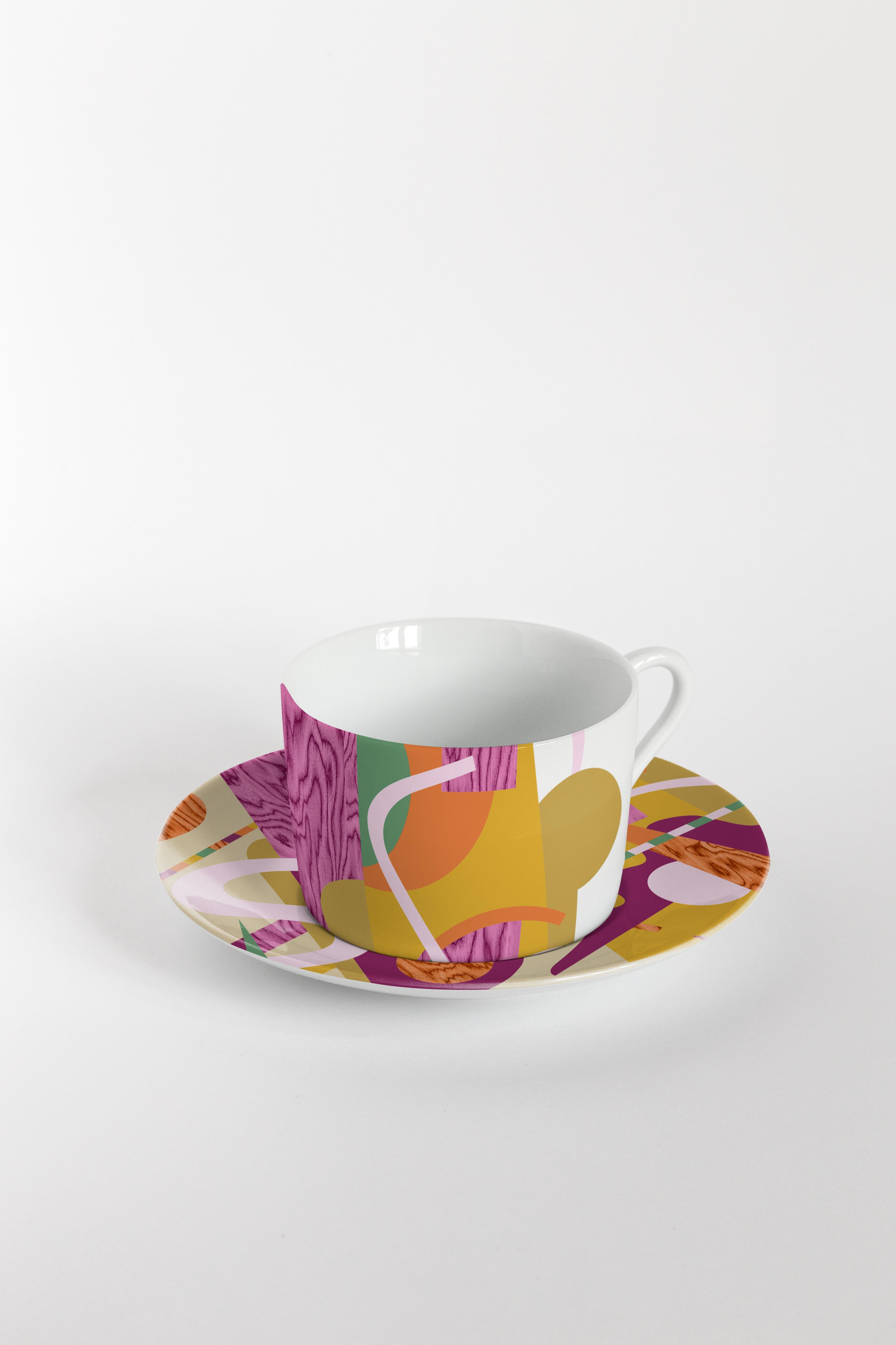 Alchimie, Tea Set with Six Contemporary Porcelains with Decorative Design For Sale 1