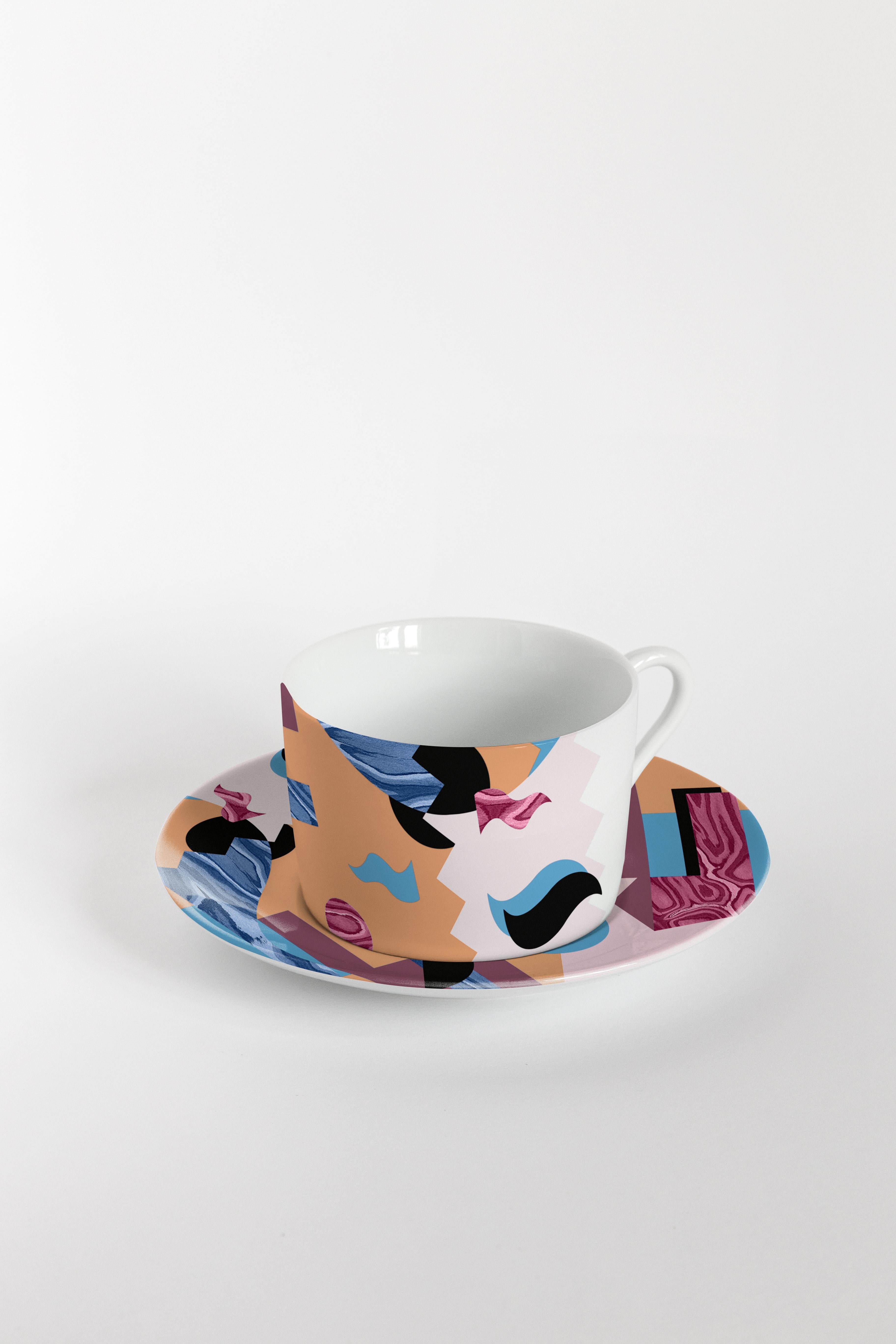 Alchimie, Tea Set with Six Contemporary Porcelains with Decorative Design For Sale 2
