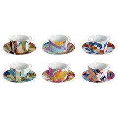 Alchimie, Tea Set with Six Contemporary Porcelains with Decorative Design