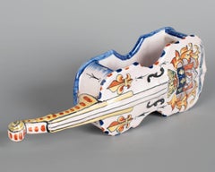 Alcide Chaumeil Miniature Violin Vessel, French Faience, c. 1890-1900
