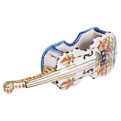 Alcide Chaumeil Miniature Violin Vessel, French Faience, c. 1890-1900