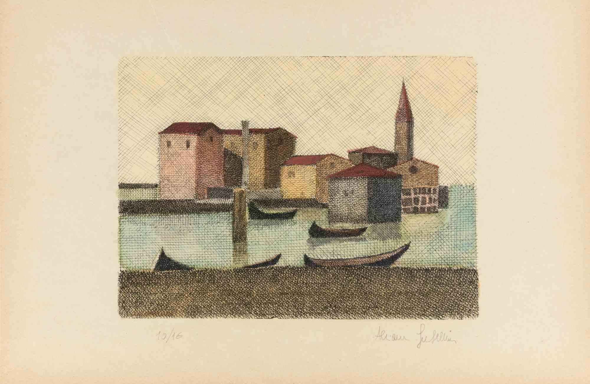 Acquaforte e puntasecca realizzata da Alcione Gubellini a metà del XX secolo.

Edizione di 16 esemplari.

Firmato a mano e numerato a matita.

Condizioni eccellenti.