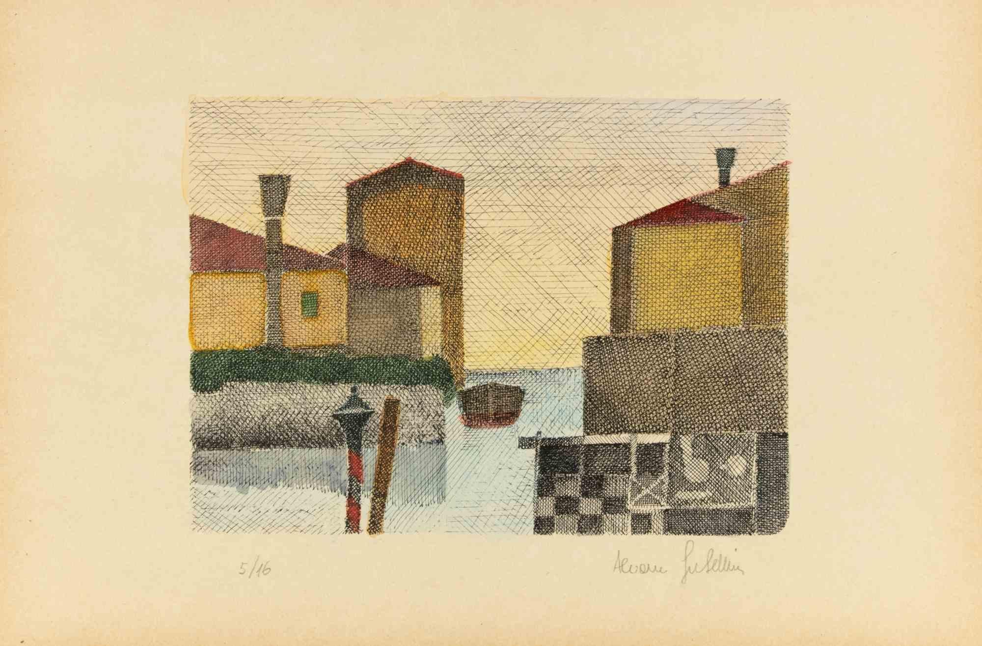 Aguafuerte y punta seca realizados por Alcione Gubellini a mediados del siglo XX.

Edición de 16 ejemplares.

Firmada a mano y numerada a lápiz.

Excelente estado.