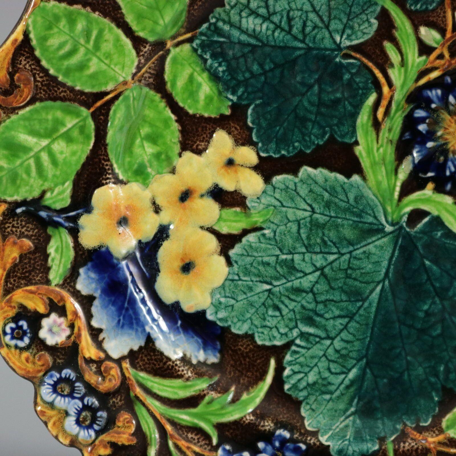 British Alcock Majolica Flower and Leaf Plate