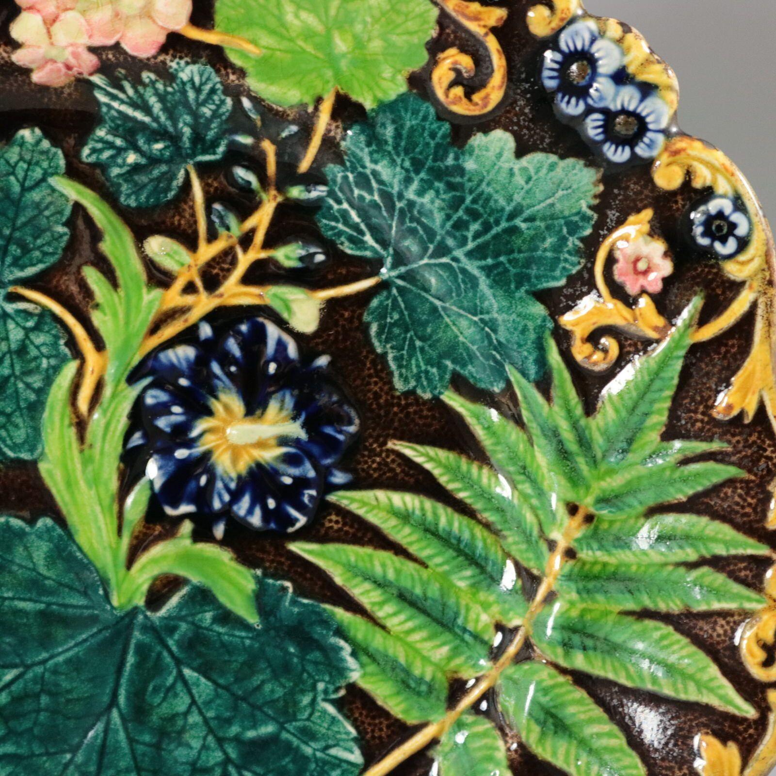 Late 19th Century Alcock Majolica Flower and Leaf Plate