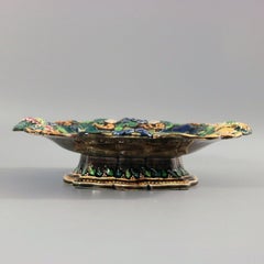 Alcock Majolica Flower and Leaf Rectangular Comport